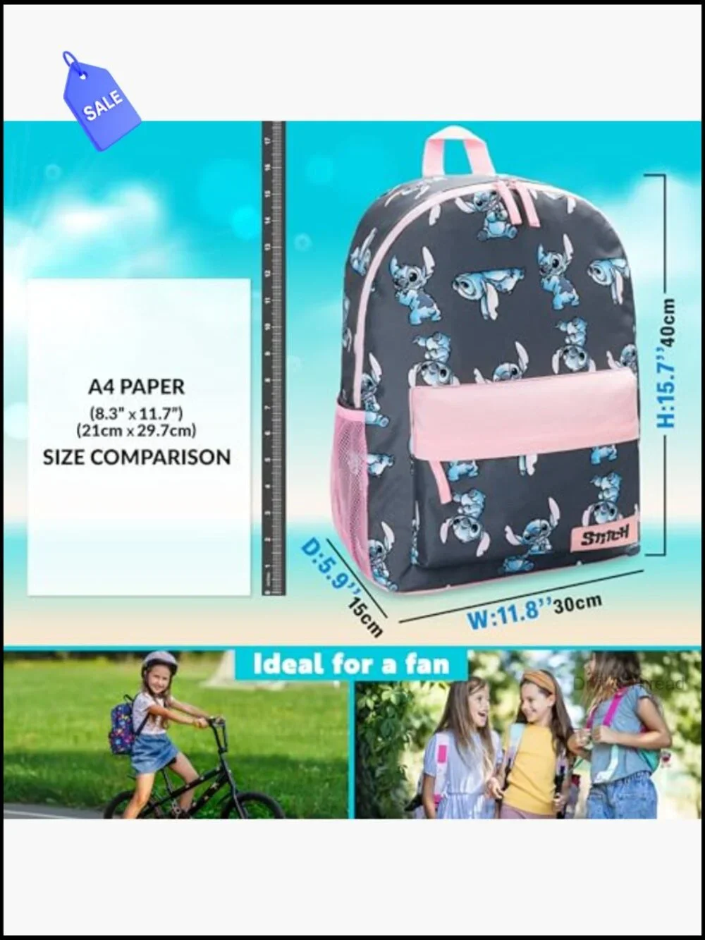 Stitch Backpack for Girls School Bag Kids Bookbag with Padded Straps
